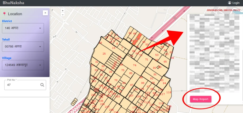 UP Bhulekh Naksha - उत्तर प्रदेश भू-नक्शा ऑनलाइन देखें 4 अब अगर आप नक्शा डाउनलोड करना चाहते हैं, तो Map Report वाले विकल्प पर क्लिक करें।